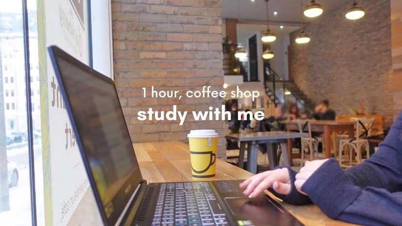 STUDY WITH ME CAFE  | 1 Hour, real-time pomodoro [coffee shop ambiance ☕]